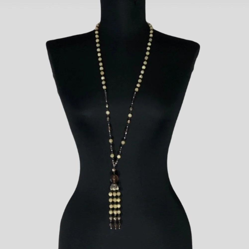 Vintage Beaded Necklace and Tassel Drop Earrings Set